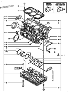  Двигатель Yanmar 3TNM72-GHFCL, узел -  Блок цилиндров 