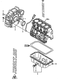  Двигатель Yanmar 4TNV98-IGE, узел -  Маховик с кожухом и масляным картером 